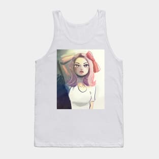 Pink Haired Woman Wearing a Bow Tank Top